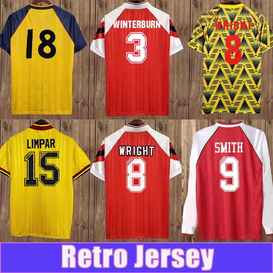 1991 1993 WRIGHT ADAMS Mens RETRO Soccer Jerseys SMITH LIMPAR CAMPBELL WINTERBURN Home Away Football Shirt Short Long Sleeve Adult Uniforms