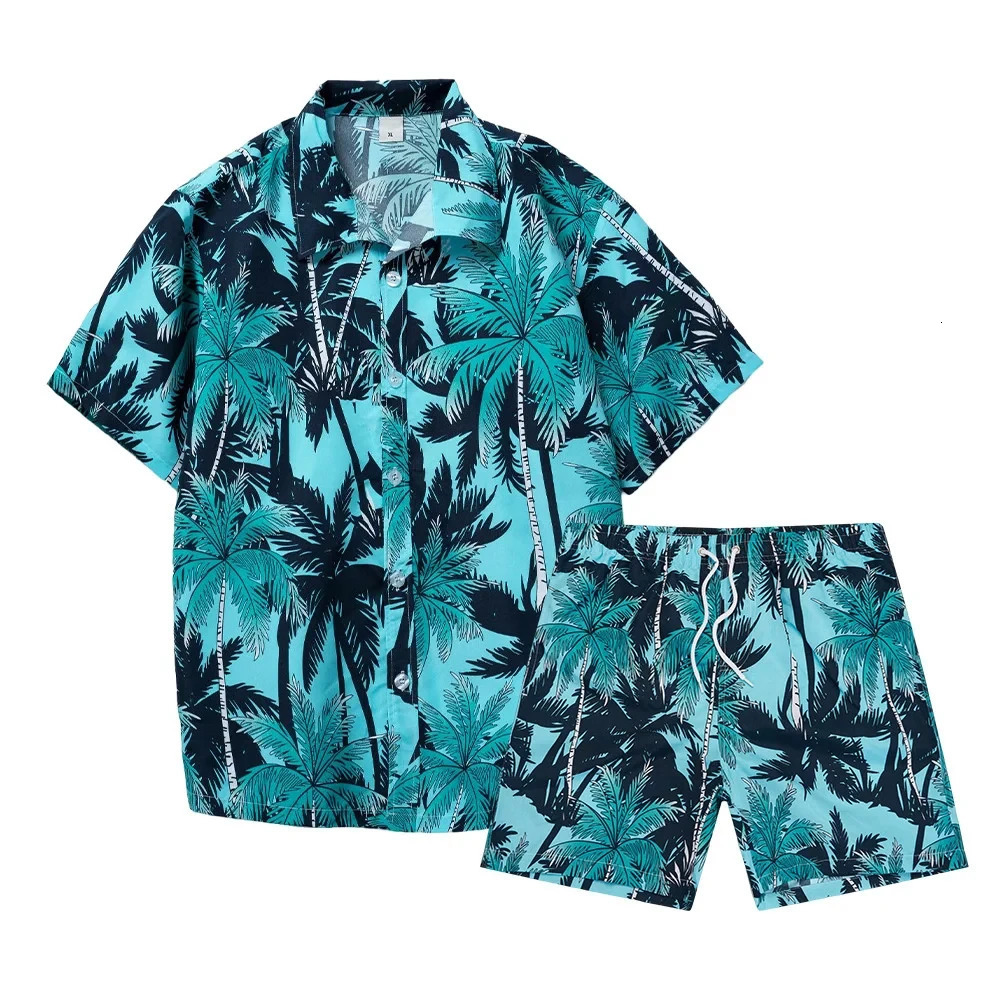Coconut Palm 3D Print Shirt Sets Men Casual Fashion Short Sleeves Shirts Oversized Beach Shorts Summer Streetwear Suits Clothing 240601