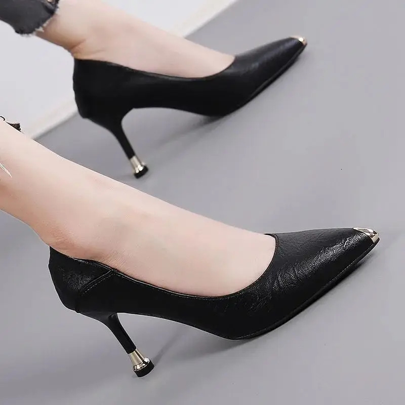 Womens formal shoes high heels regular leather casual womens summer footwear Pointed toe office pump trend A E 240606