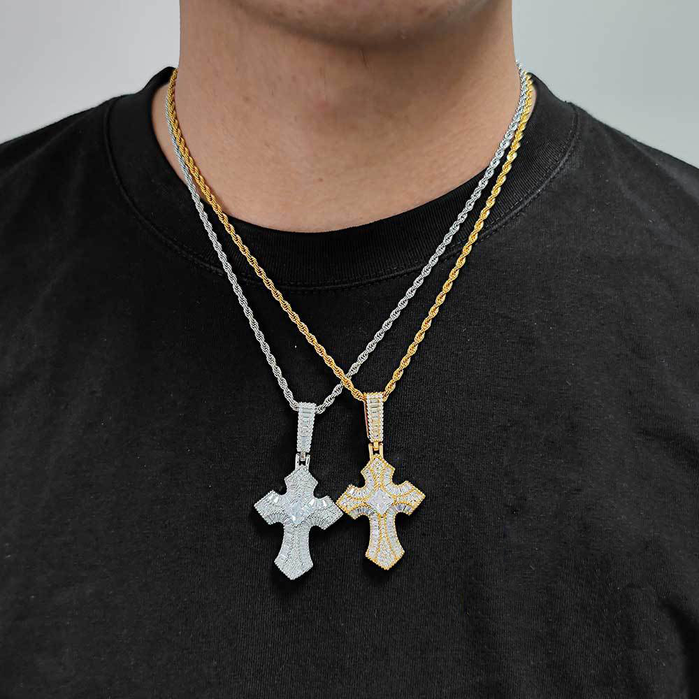 Hip Hop Cross Pendant Necklace TopBling 5A T Zircon Real Gold Plated Men Jewelry