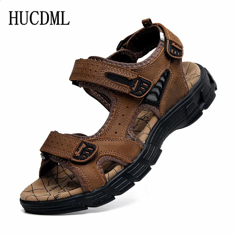 Genuine Leather Mens Sandals Summer Outdoor Non-slip Beach Shoes Walking Treking Casual Shoes Hiking Men Slippers 240606
