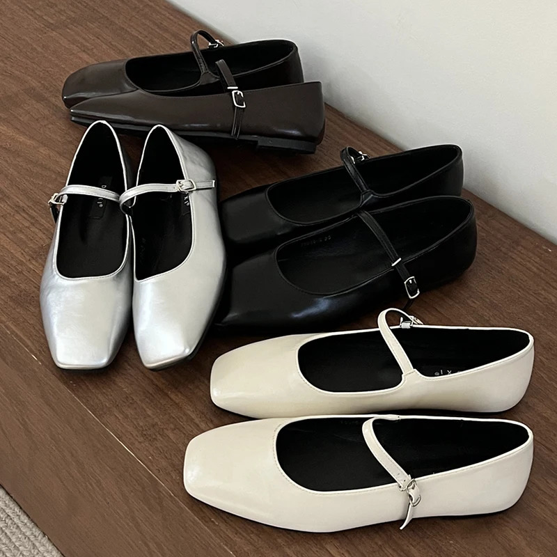 Fashion Womens Ballet Apartment Womens Dance Shoes Spring Buckle Shoulder Straps Light Womens Square Toes Womens Lolita Shoes 2024 240606