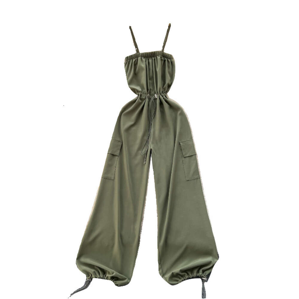 Korean style outfit with reduced age college style camisole jumpsuit for womens workwear large pocket slim fit long wide leg pants