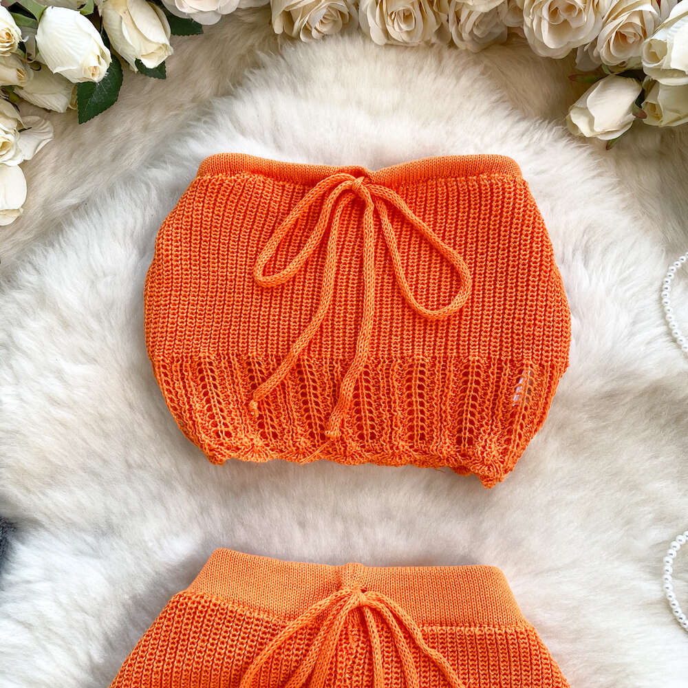 Womens Design Sensory Knitted Shirt with Bra Short Sexy and Versatile Short Spicy Girl Style Two Piece Set Trendy