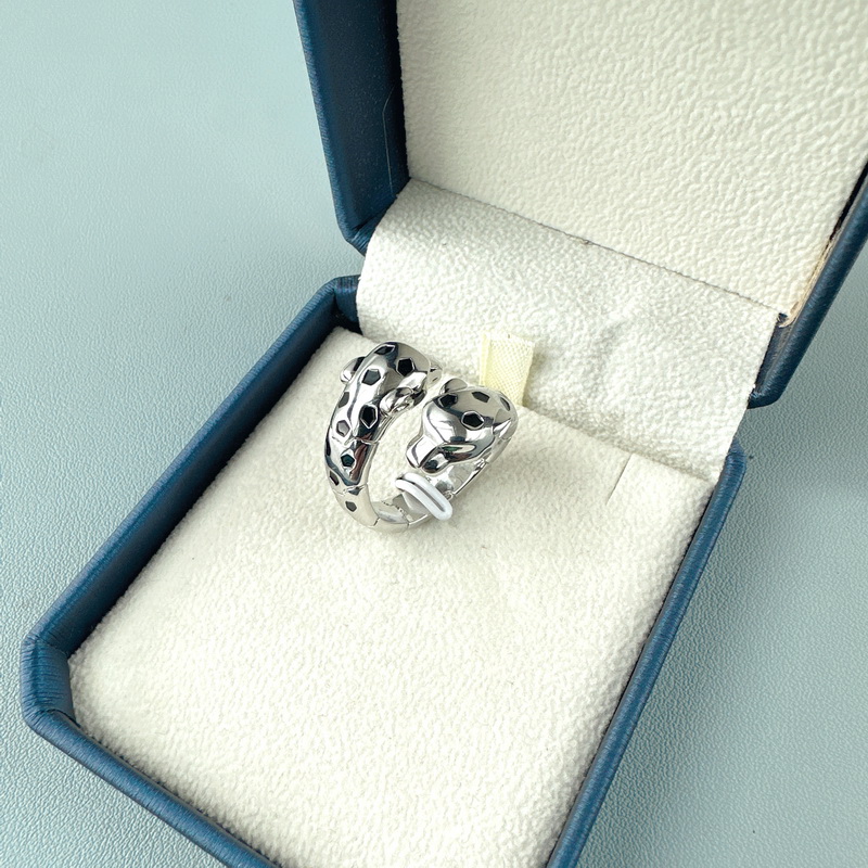 Collection Designer Style Open Ring Women Lady Plated Gold Color Green 1 Eyes Black Spots Double Leopard Heads High Quality Jewelry