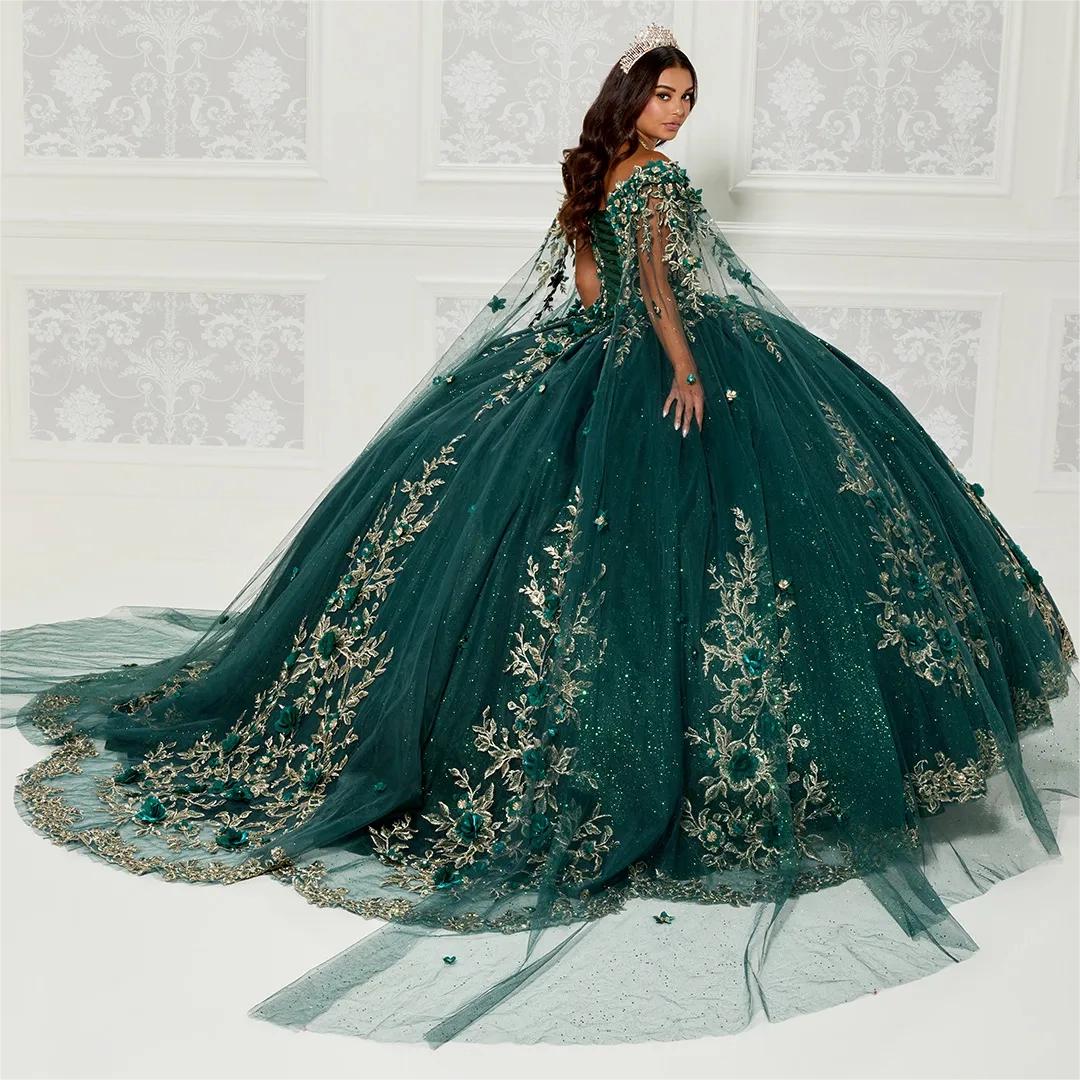 Shining Ball Gown Beaded Quinceanera Dresses With Detachable Long Sleeves Lace Appliqued Prom Gowns Off The Shoulder Necke Sweet 15 Masquerade Dress