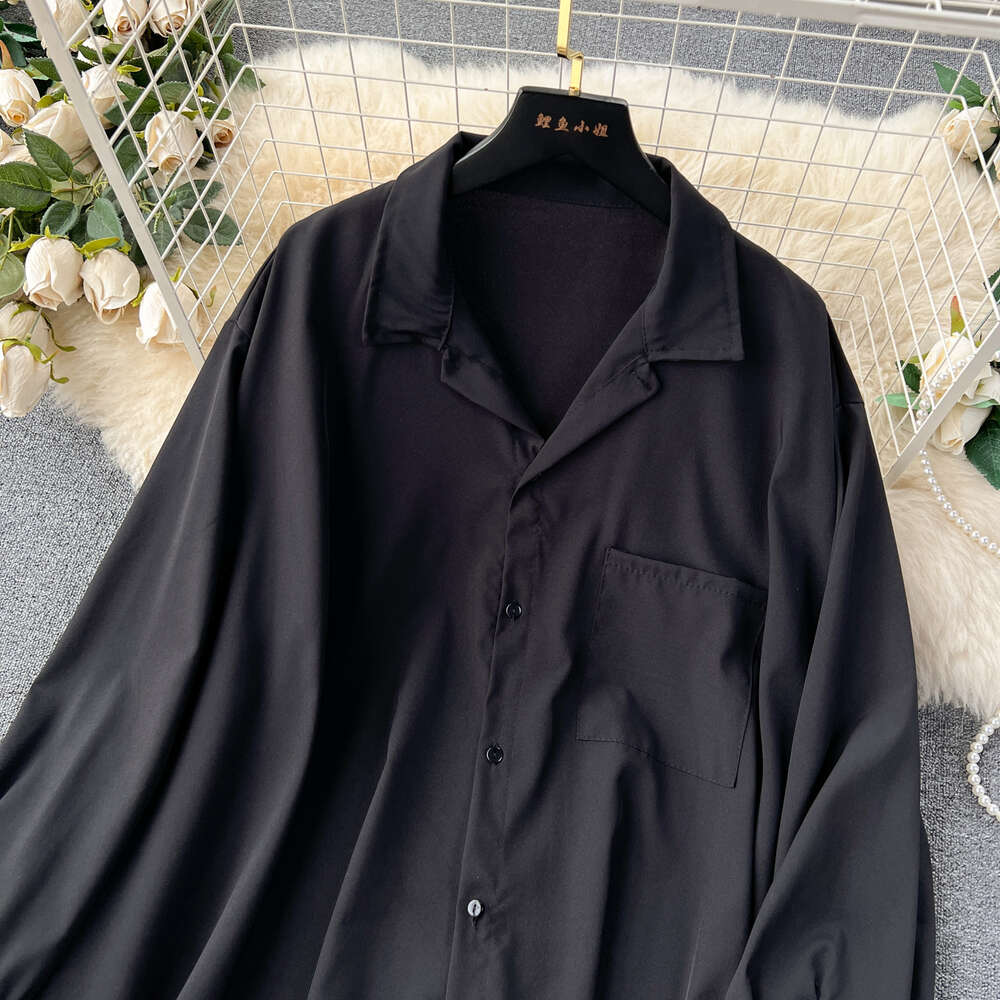 European style large edition design feels irregular and loose slimming out the middle and long size womens long sleeved shirt womens new top