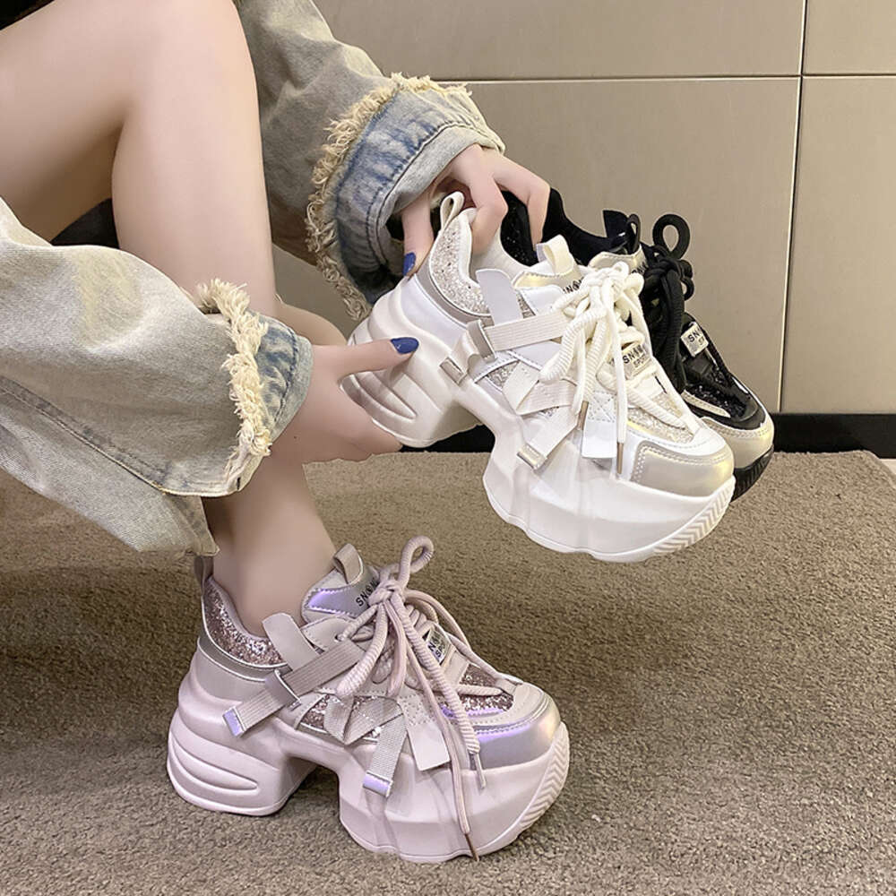ddmytiger 2024 New Women Spring Chunky Sneakers Thick Bottom Leather High Platform Vulcanize Bling Casual Sports Dad Shoes 7CM