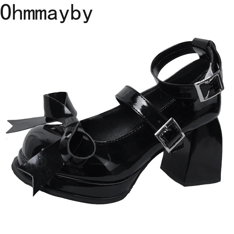 Spring Lolita Womens Mary Jane Shoes Fashion Shallow Thick High Heels Pumps Ladies Elegant Buckle Single Shoes 240606