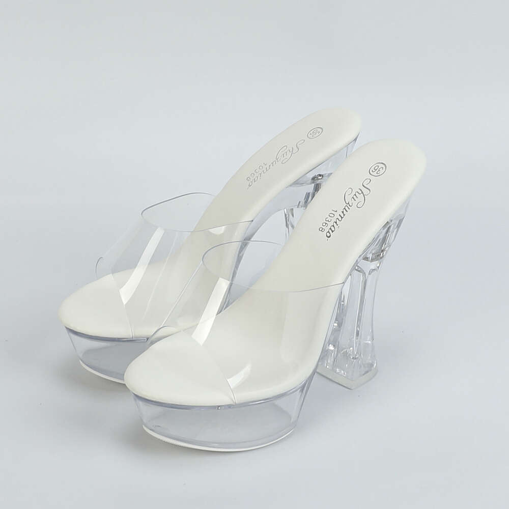 Women's White Crystal Thick Clear Platform Sandals 14Cm Heels High Slipper Dance Sexy For Party Lfd-10365-D4 241109