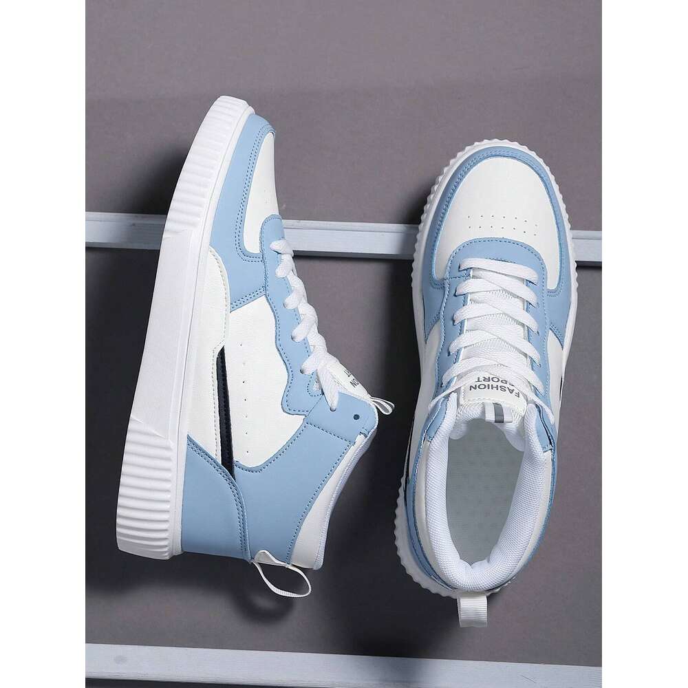 Plus Size Men's Blue Casual Sneakers, Lace Up Soft Sole Flat Comfortable Skate For Men, Lightweight High-Top Daily Shoes