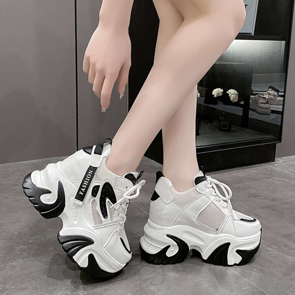 Ddmysports Women Igh Top Sneakers Spring Female Black White Chunky Sneaker Breathable Leather Wedge Shoes Atos Casual Mujer OUTDOOR
