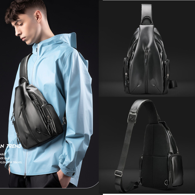 Factory wholesale mens shoulder bag lightweight waterproof Oxford casual crossbody multifunctional black fashion backpack simple Joker men chest bag 1052#