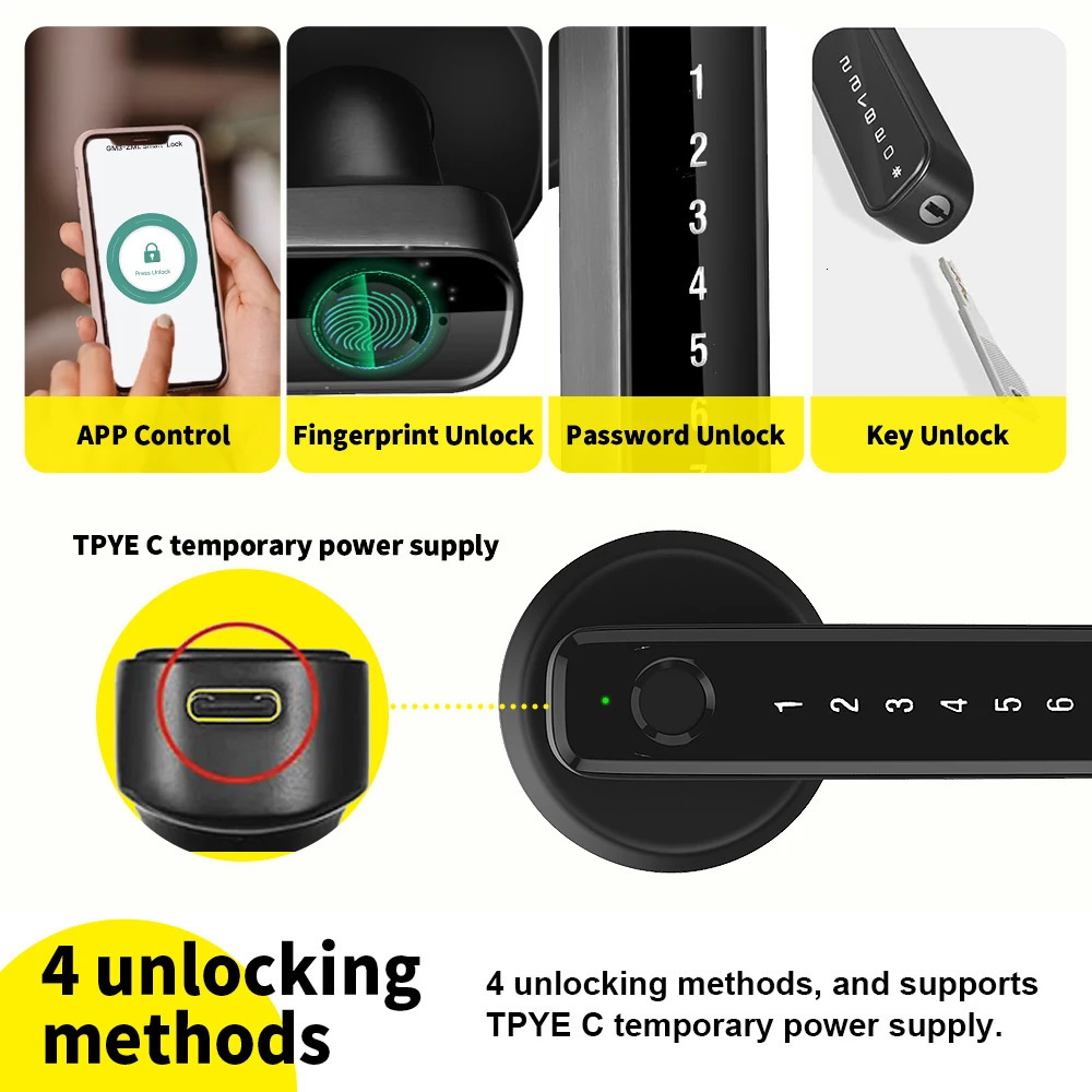 Tuya Remote Control Smart Fingerprint Password Lock Electric Biometrics Code Number Single Door With Key 240603bj
