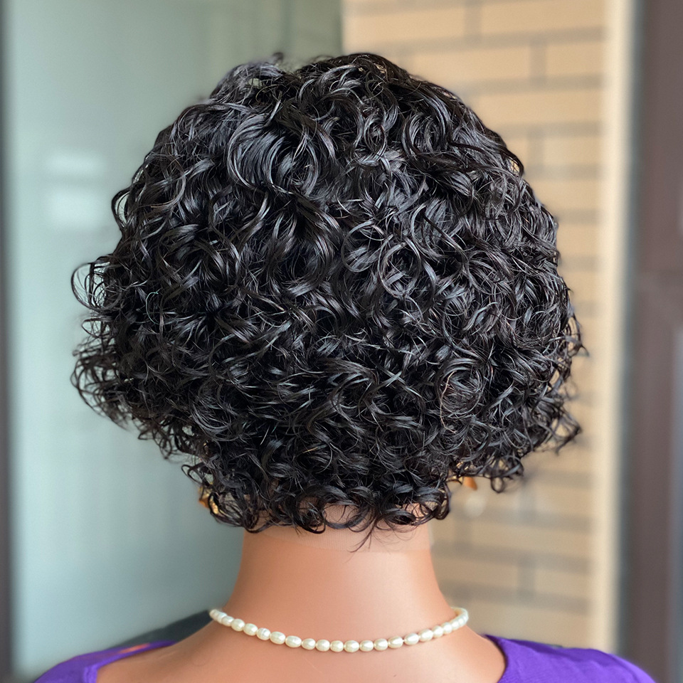 150 Density Curly Pixie Cut Frontal Wigs Human Hair 13x4 Top Swiss Lace Short Curly Human Hair Wigs for Women 6 Inch