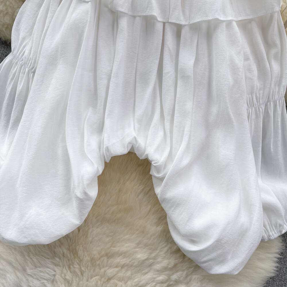 European style large edition shirt for women sweet and ruffled edge one line collar off the shoulder loose and slim irregular bubble sleeve top for wo