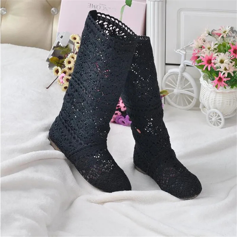 Hollow Boots Breathable Knitted Thread Mesh Fashion High Helps Summer Womens Boots High Helps Womens Shoes 11 Colors 240606