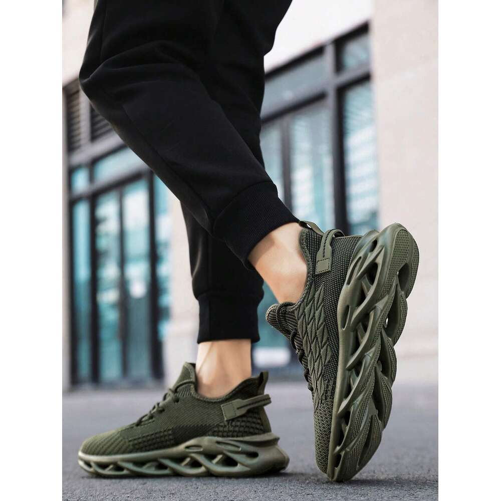 Khaki Men Fashionable Color Breathable Mesh Thick Soled Sports Casual With Front Tie Light And Comfortable Running Shoes Ddmysaturn