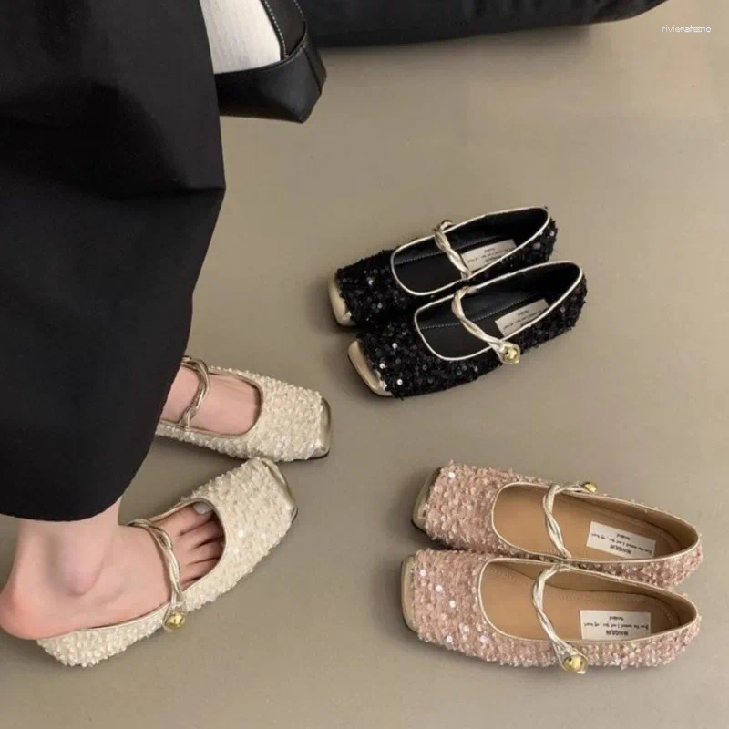 Casual Shoes Women's Costume Tweed Mary Janes Square Toe Designer Bg Ballet Flats For Woman Gold atos Mujer 1791N