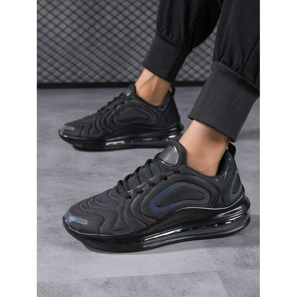 2024 New Sports Breathable Mesh Casual With Full-Palm Air Cushion Shock-Absorbing Running Shoes Black Chunky Sneakers Large Men's Shoes, Size 45-