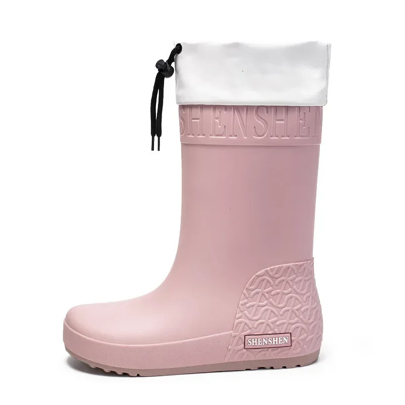 Mid Calf Womens Rain Fashion Winter Outdoor Thicken Warm Anti Slip Ladies Hiking Boots PVC Waterproof Woman Water Shoes