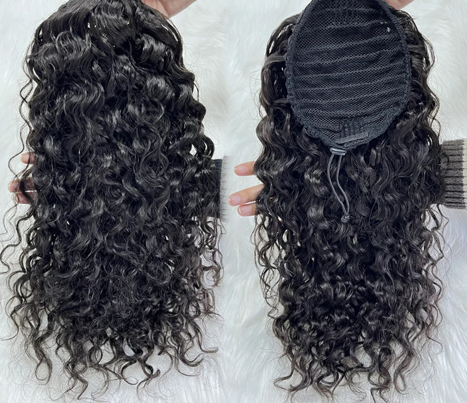 water Wave curly drawstring Ponytail Human Hair Extensions for black women full natural can be braided pony tail hairpiece Remy Hair Ponytails Clip in
