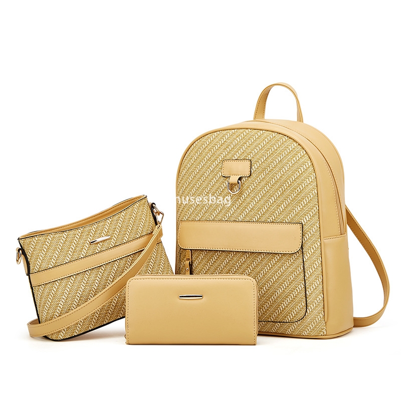 High quality fashionable women retro versatile classic backpack leisure large capacity multifunctional tote bag three piece set mother bag