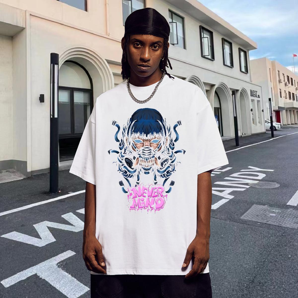 Cool Design T Shirts Men Anime Printing Street O-Neck Short Sleeve Cotton Tshirts Custom Cartoon Printing S-3XL Tops