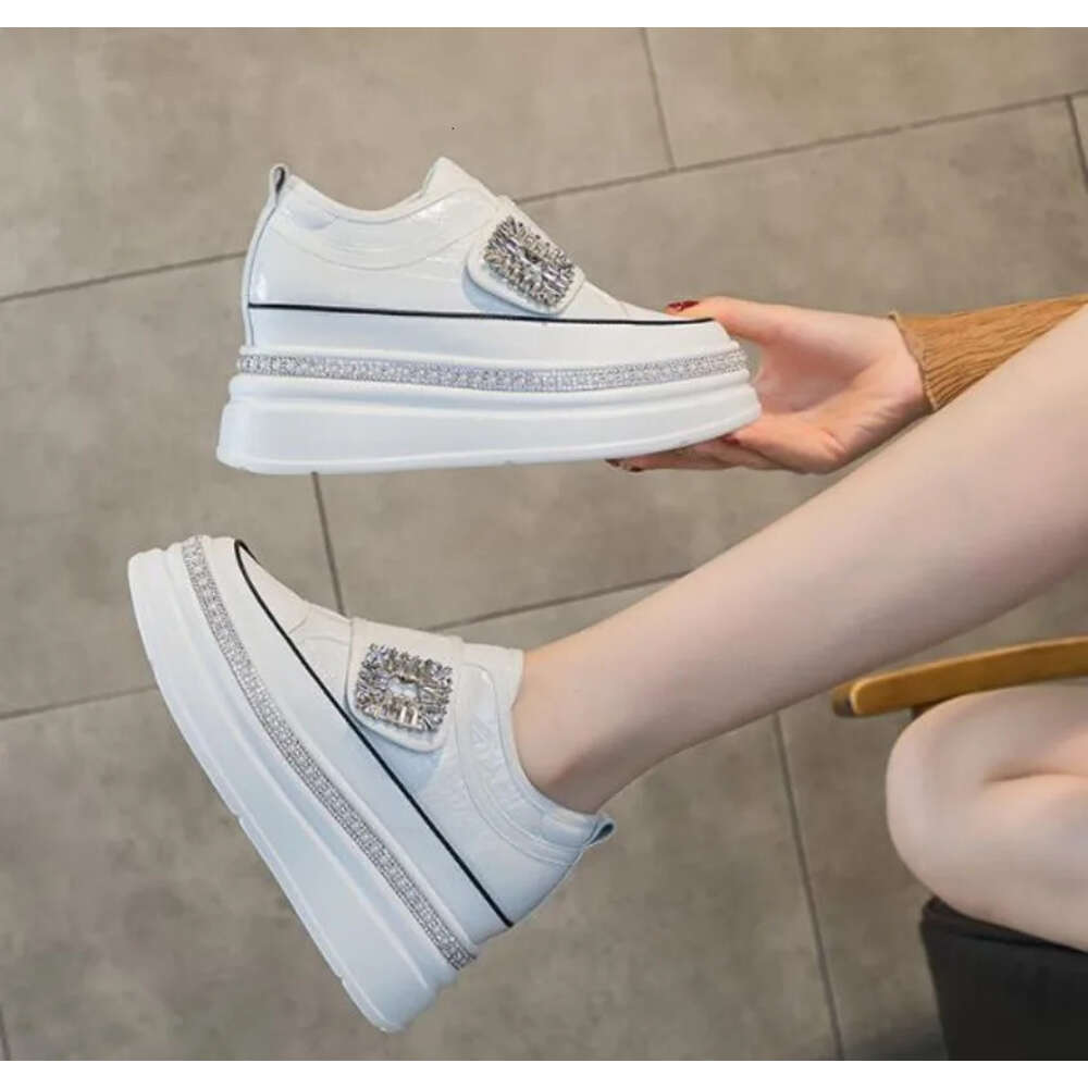 Cm Crystal High Top Women Genuine Leather Platform Wedge Hidden Heel Hook Spring Autumn Bling Shoes Sneakers Ankle Boots Ddmydog