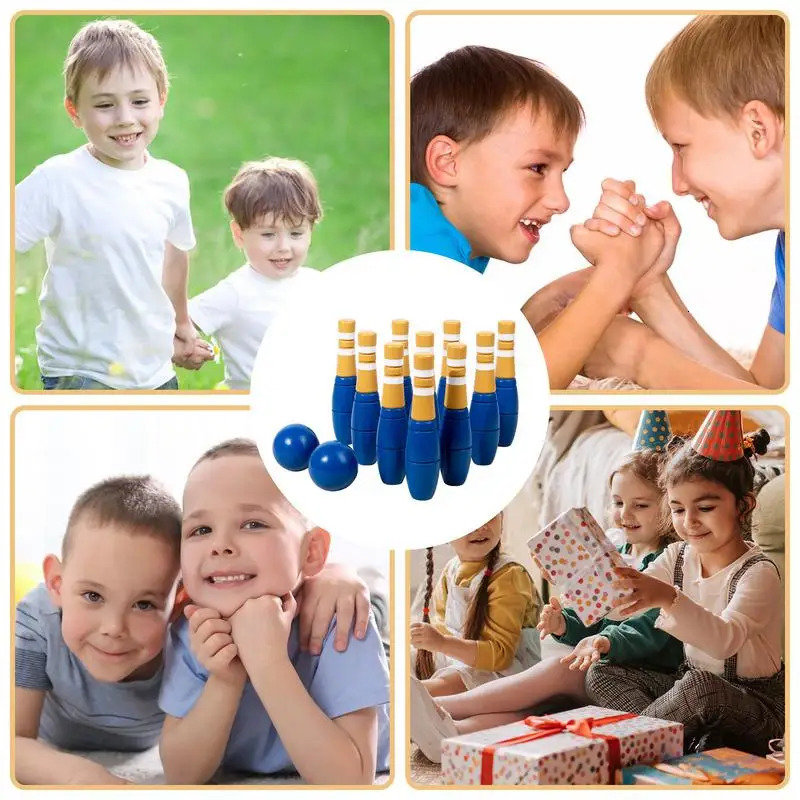 Backyard Lawn Bowling Game Outdoor Wooden Kit For Children Mini With Drawstring Mesh Bag Carnivals 240603