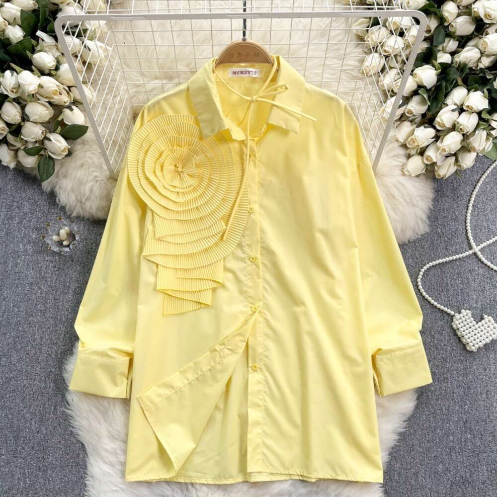 European style shirt womens design with pressure pleats threedimensionalf lowersl oosea nds limminge ffectr educinga geb ubbles leevet opo versizedw o