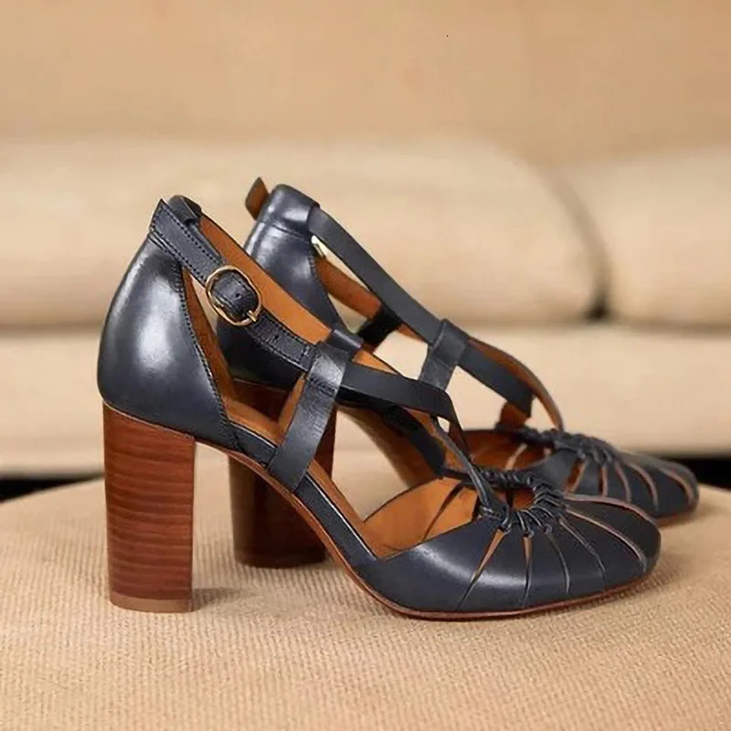 Summer Womens High Heel Sandals Beige Button Large Womens Shoes High Heel Black Fashion Big Comfortable G 240606