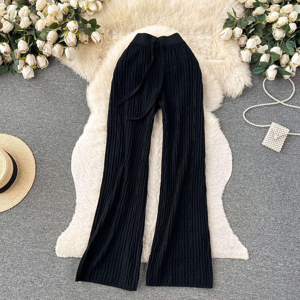 Autumn and Winter New Slouchy Style Casual Fashion Micro Ra Long Pants Womens High Waist Slim and Versatile Drop Knitted Sweater Pants