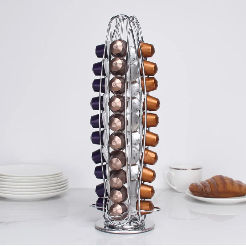 40 Pod Gold Coffee Capsules Nespresso Coffee Pods Holder Rotating Rack Coffee Capsule Stand Storage Shelve Organization Holder 240603