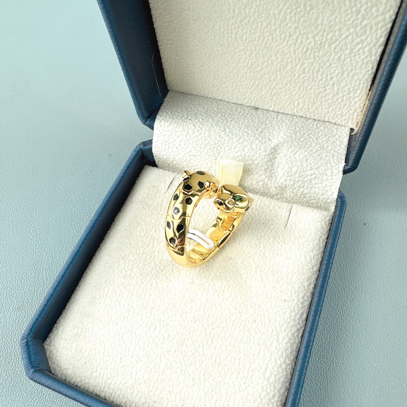 Collection Designer Style Open Ring Women Lady Plated Gold Color Green 1 Eyes Black Spots Double Leopard Heads High Quality Jewelry