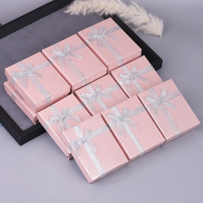 Wholesale 12pcs/lot Box Custom Jewelry Packaging Box Shiny Pink Cardboard Jewellery Box Earrings Ring Necklace Gift Wedding Box 240528