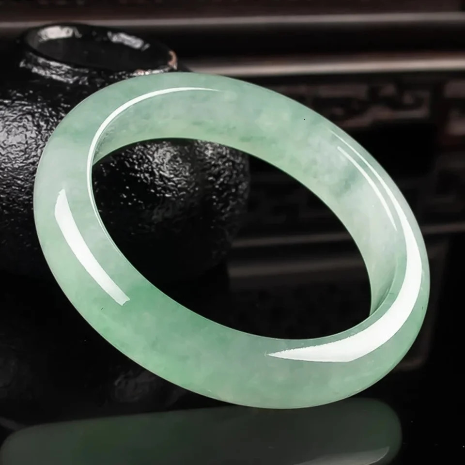 Light Green Jade Bracelet Fashion Accessories Jadeite Natural Charm Jewelry Women Men Handcarved Round Bangle Hand Ring 240604