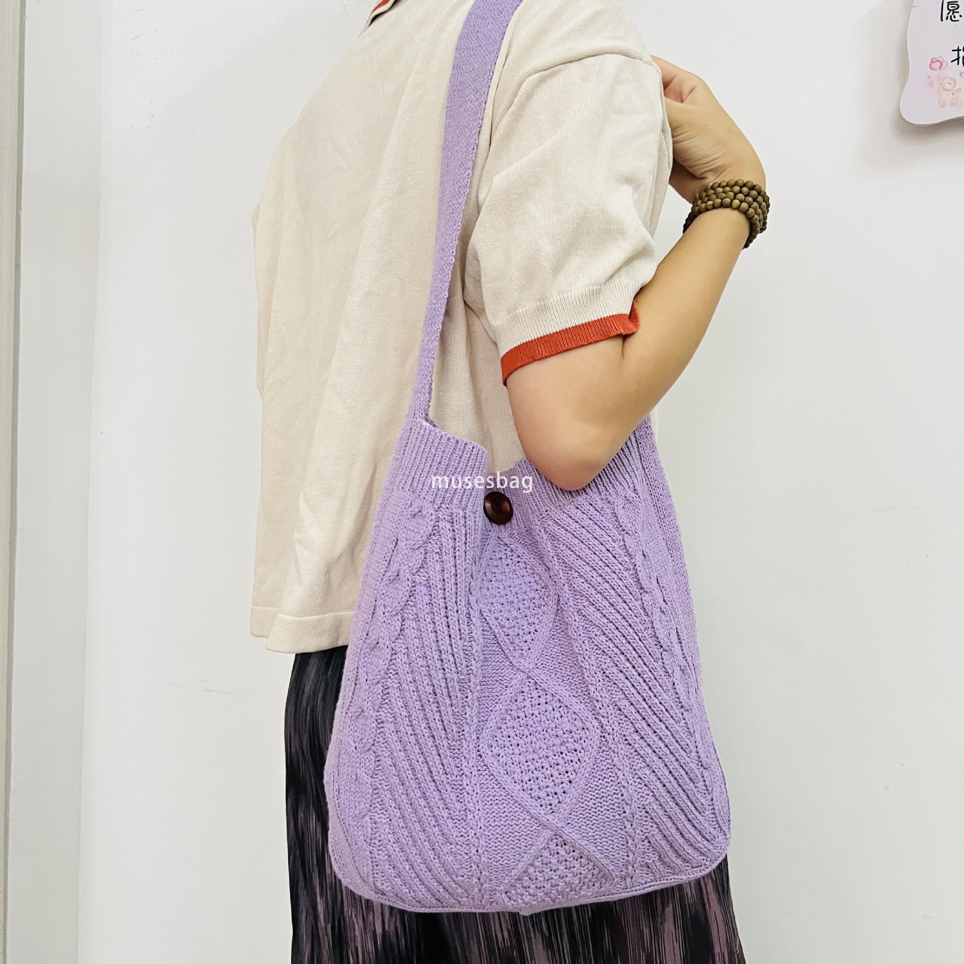 New knitting bag wool bag simple knitting bag shoulder bag solid color tote bag Fried Dough Twists bag vintage bag women bag fashion