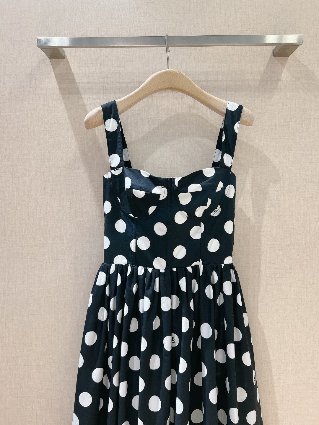 Polka Dot Cotton Midi Slip | Comfy Black Dress for Summer C260312