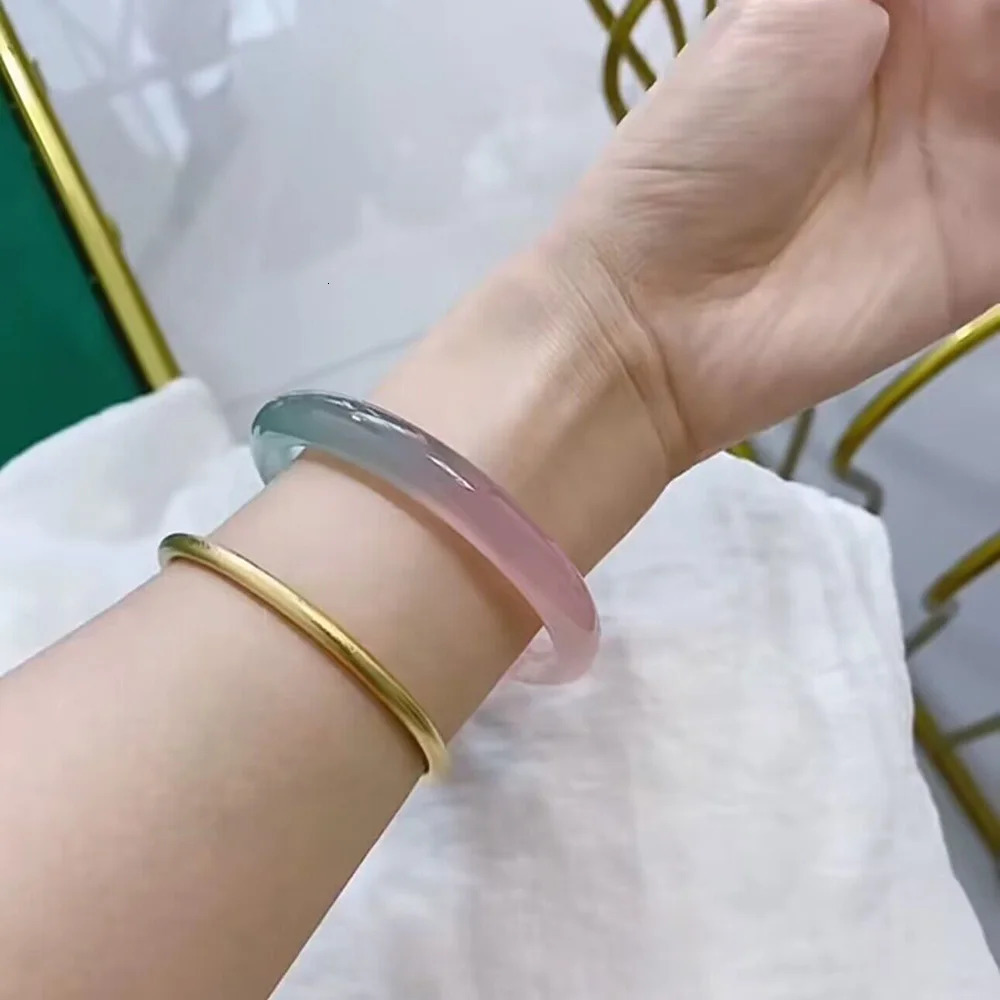 Pink Chalcedony Round Bracelet Natural Jade Agate Bangle Elegant Handring For Women Fine Jewelry Ladies Gift 240604