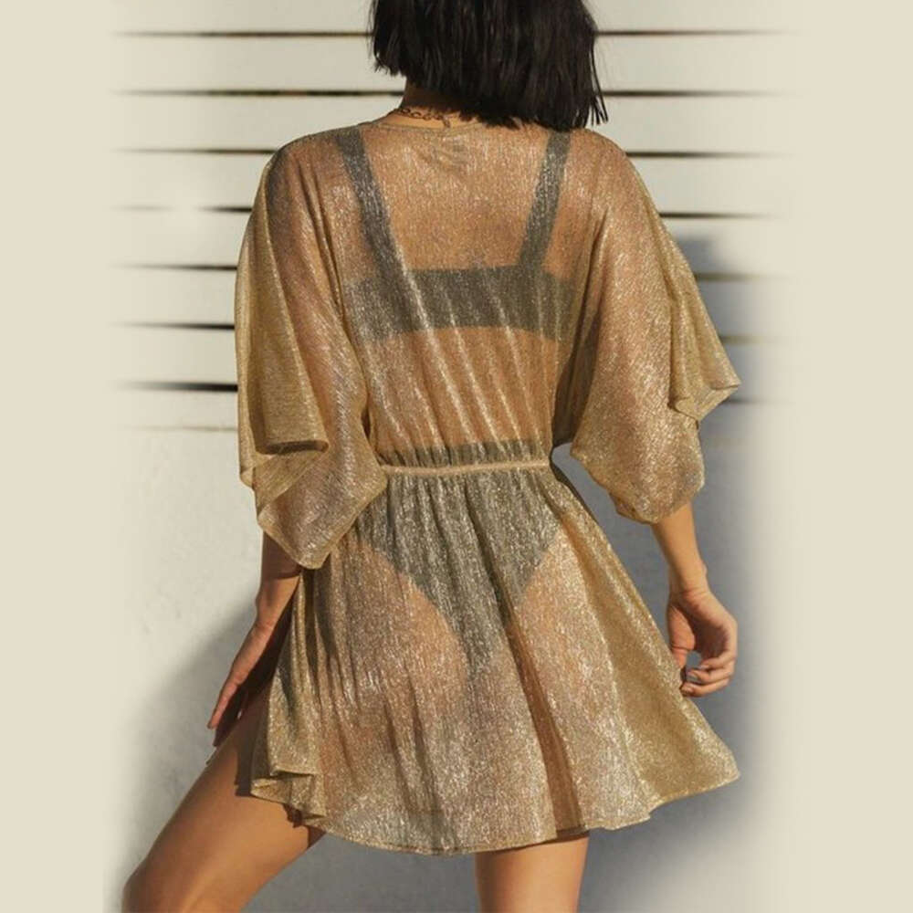 24ss Sexy Scaly Mesh Beach Shirt Swimming Top Over Head Sunscreen Cover for Women
