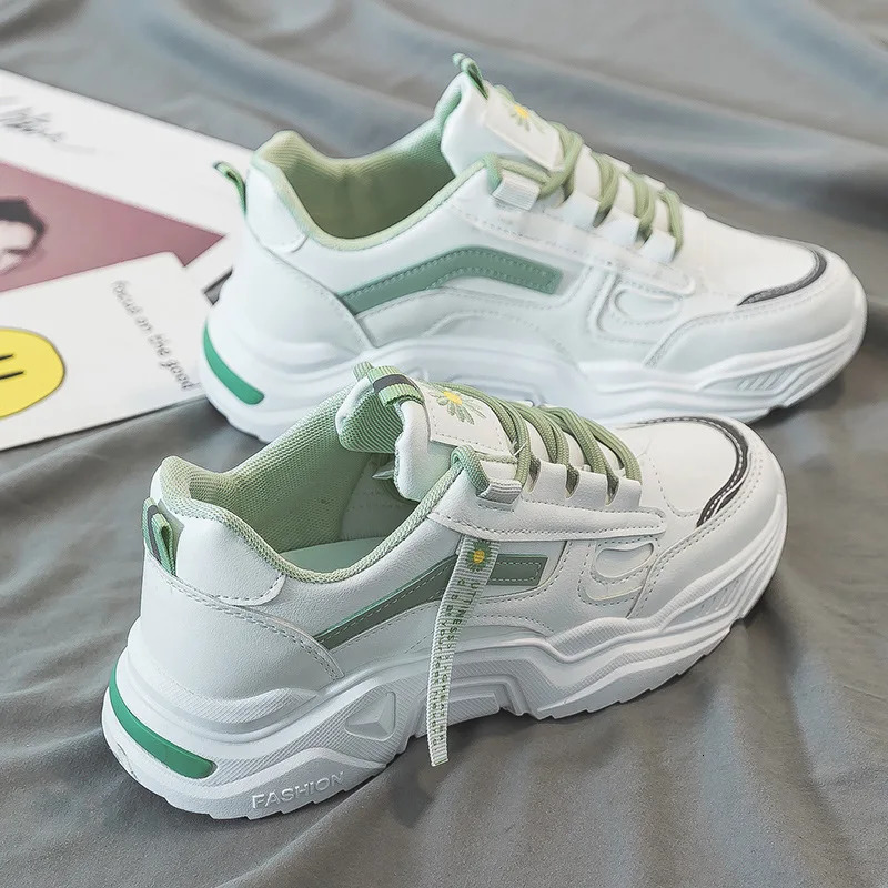 Running Shoes Fashion Platform Autumn PU Leather Woman Thick Sole Casual Sneakers Youth Girls Students Trainers Lace-up