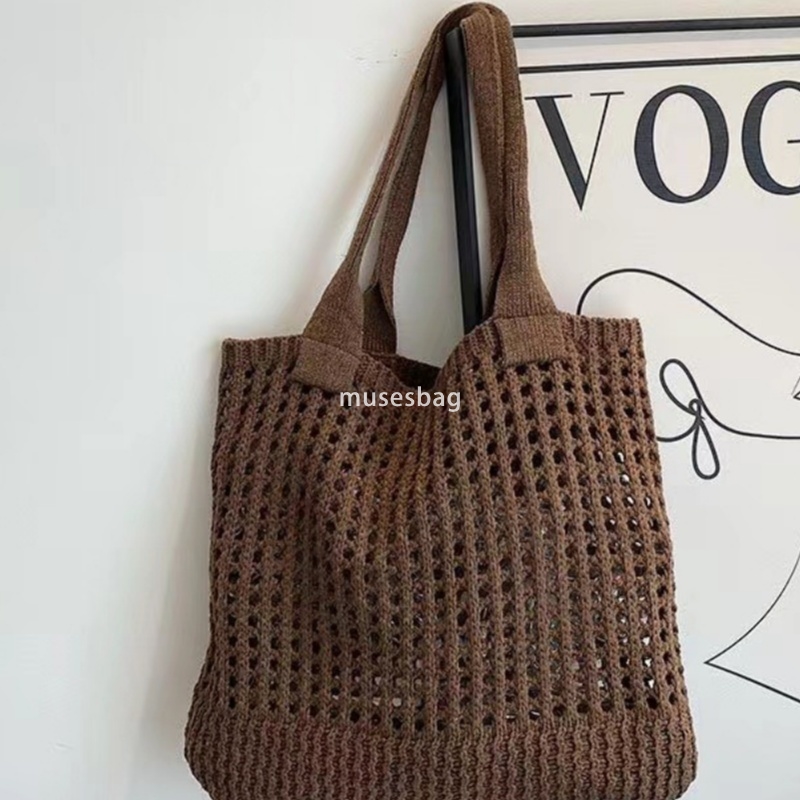 Korean Chic Hollow Knitted Bag Art Minimalist Knitted Bag Tote Bag Handheld Shopping Bag Fishing Net Bag Single Shoulder Bag