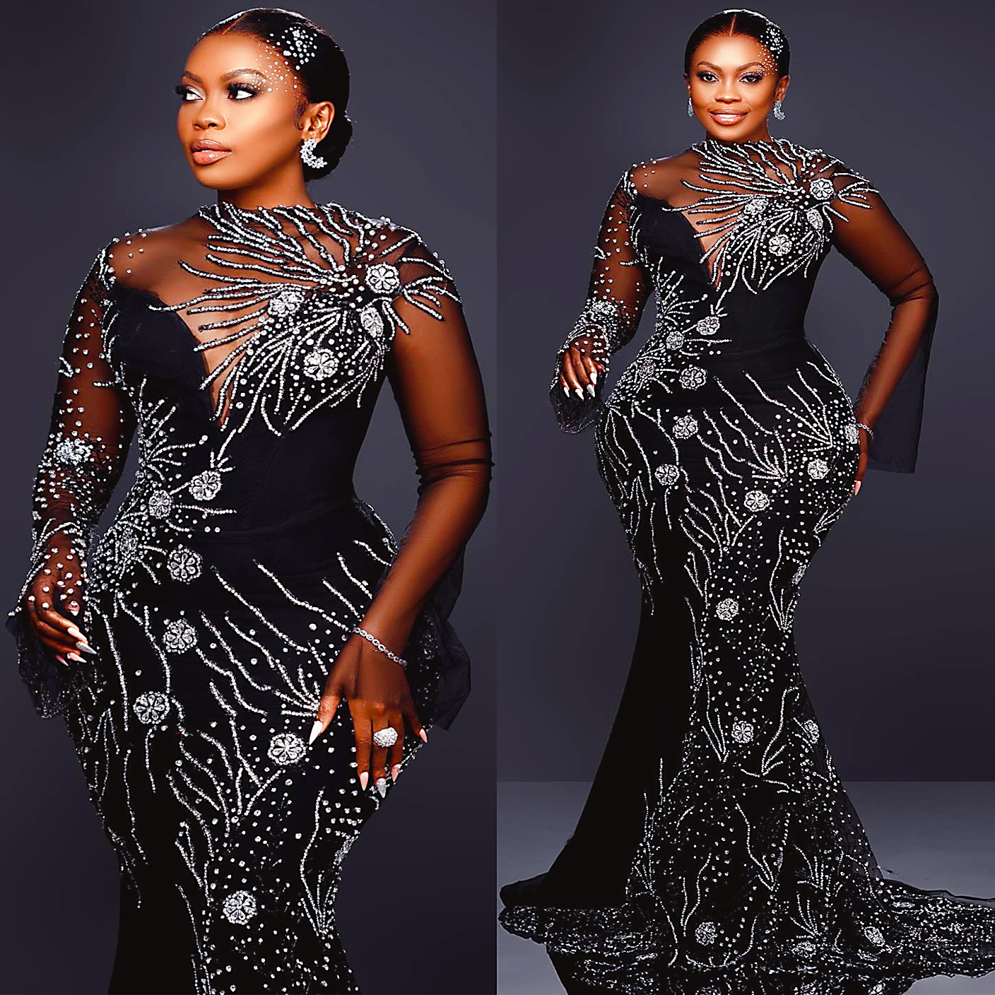 2024 Aso Ebi Plus Size Black Mermaid Prom Dress Beaded Crystals Luxurious Evening Party Second Reception 50th Birthday Engagement Thanksgiving Gowns D
