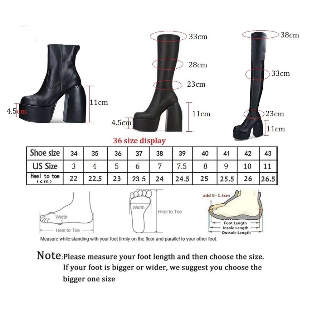 Boots For Woman Knee Shoes On Platform Gothic High Heels Punk Style New Rock Autumn Winter Chunky Pumps Plus Size Women Clothing
