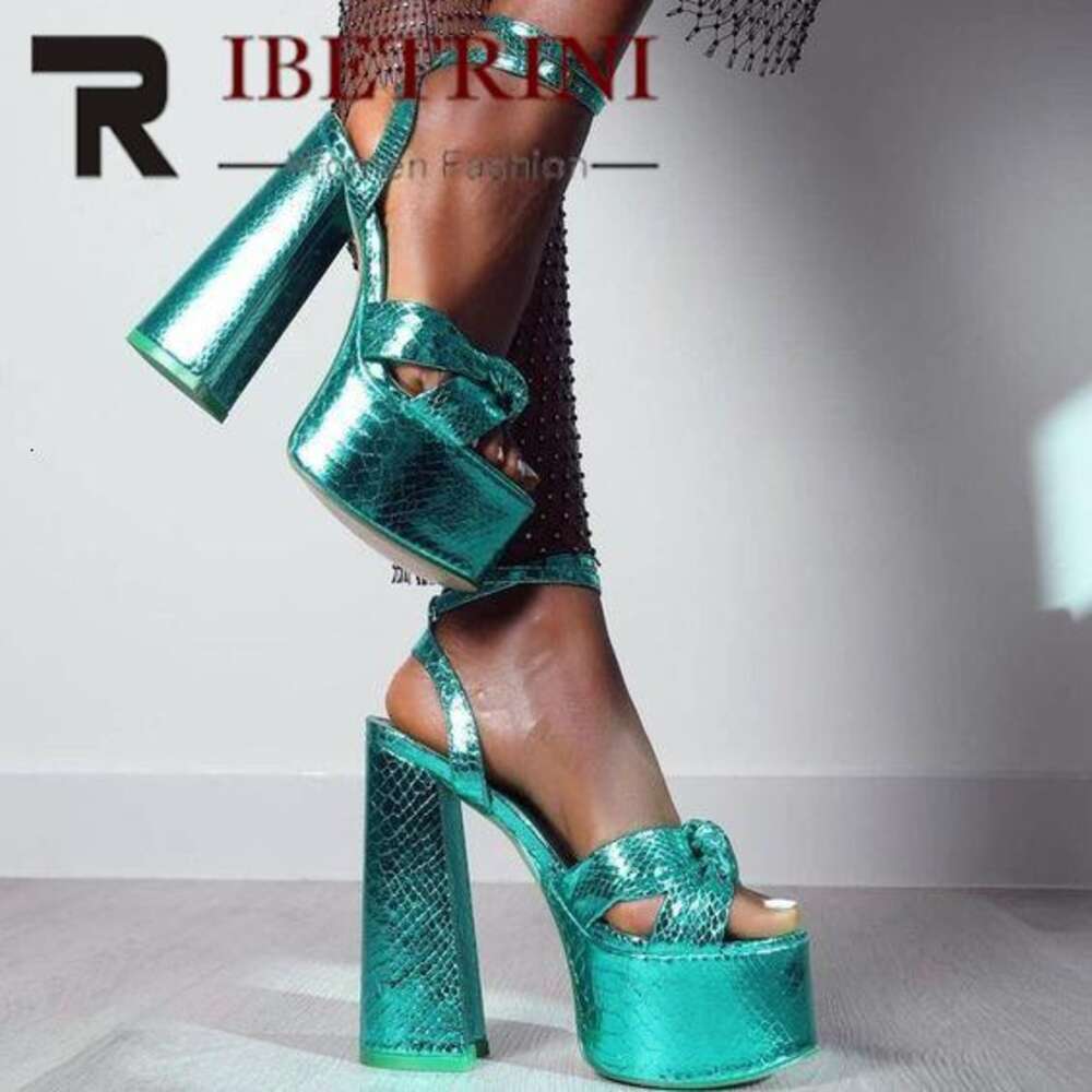 Gold Heels For Women Bow Knot Metalic Fashion Chunky Block Heel Ankle Strap Platform Sandals 2023 Summer New