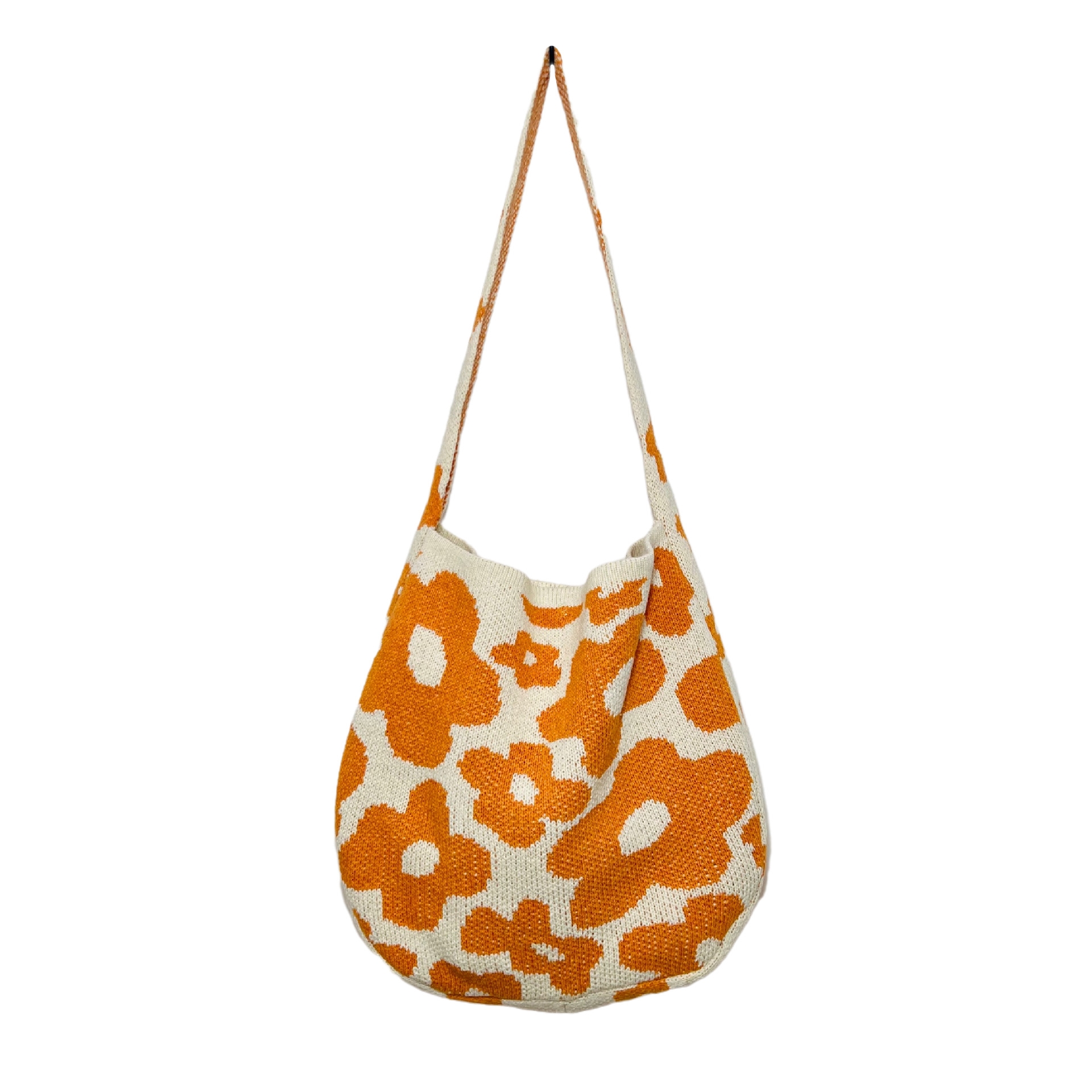 New woolen knitted bag woven bag two-color splicing large capacity tote bag bohemian style crossbody bag flower bag women bag