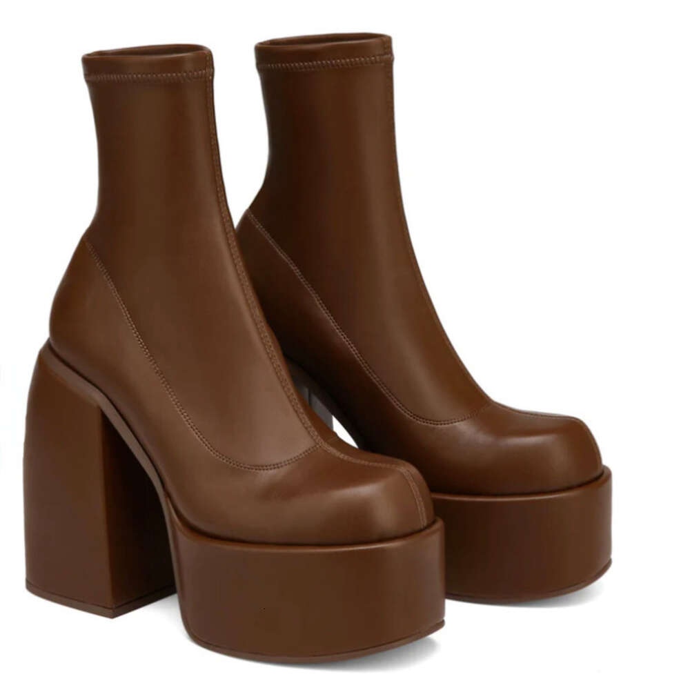 Modern Boots Women Platform Round Toe Leather Boot Chunky Heels Zipper Designer Block Heel Shoes Fashion Girls Casual Shoe