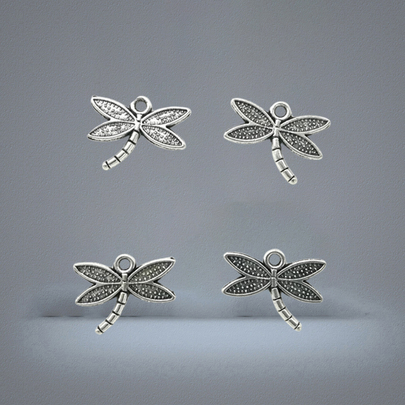 100pcs Lot Dragonfly Alloy Charms Pendants Retro Jewelry Making DIY Keychain Ancient Silver Pendant For Bracelet Earrings 14x18m