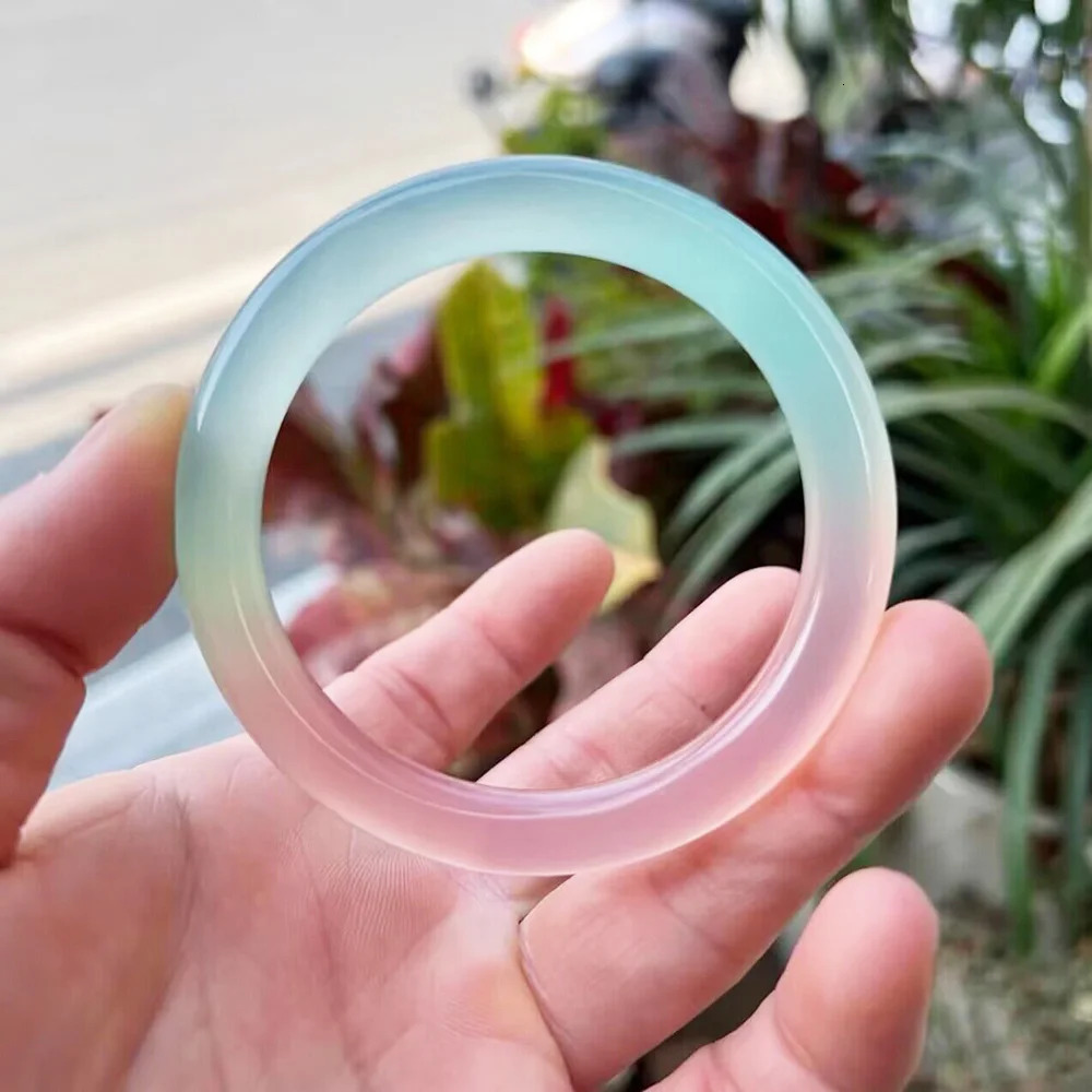 Pink Chalcedony Round Bracelet Natural Jade Agate Bangle Elegant Handring For Women Fine Jewelry Ladies Gift 240604